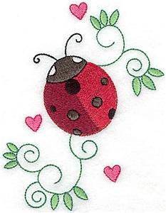 Cute Ladybug & Hearts Embroidery Motif