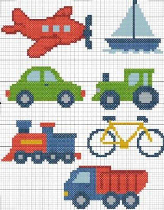 Cute Vehicle Collection Cross Stitch Pattern