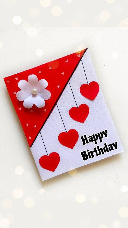 DIY Handmade Birthday Card with Hanging Hearts