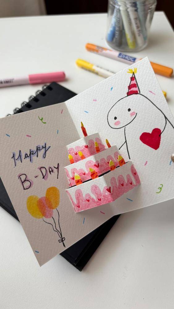 DIY Pop-Up Birthday Card with Hand-Drawn Cake