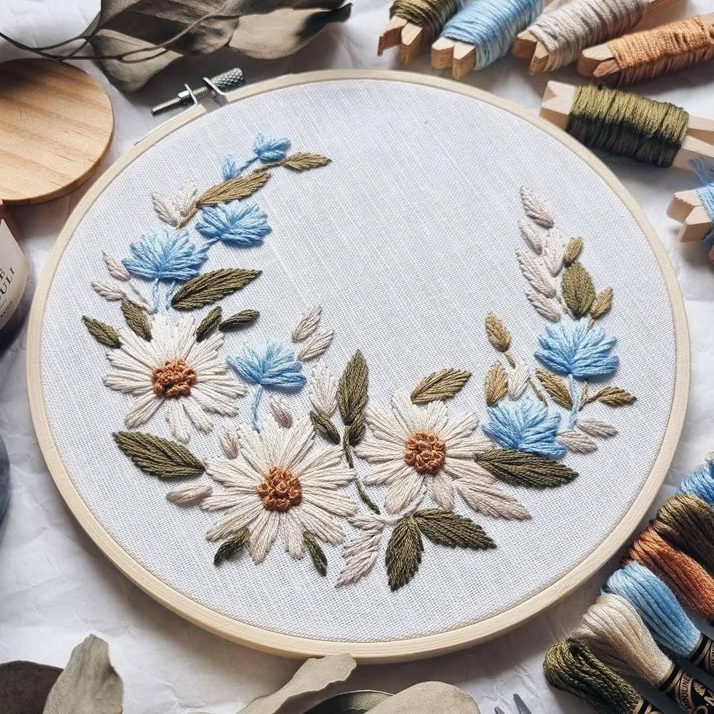 Delicate Floral Embroidery Hoop Art