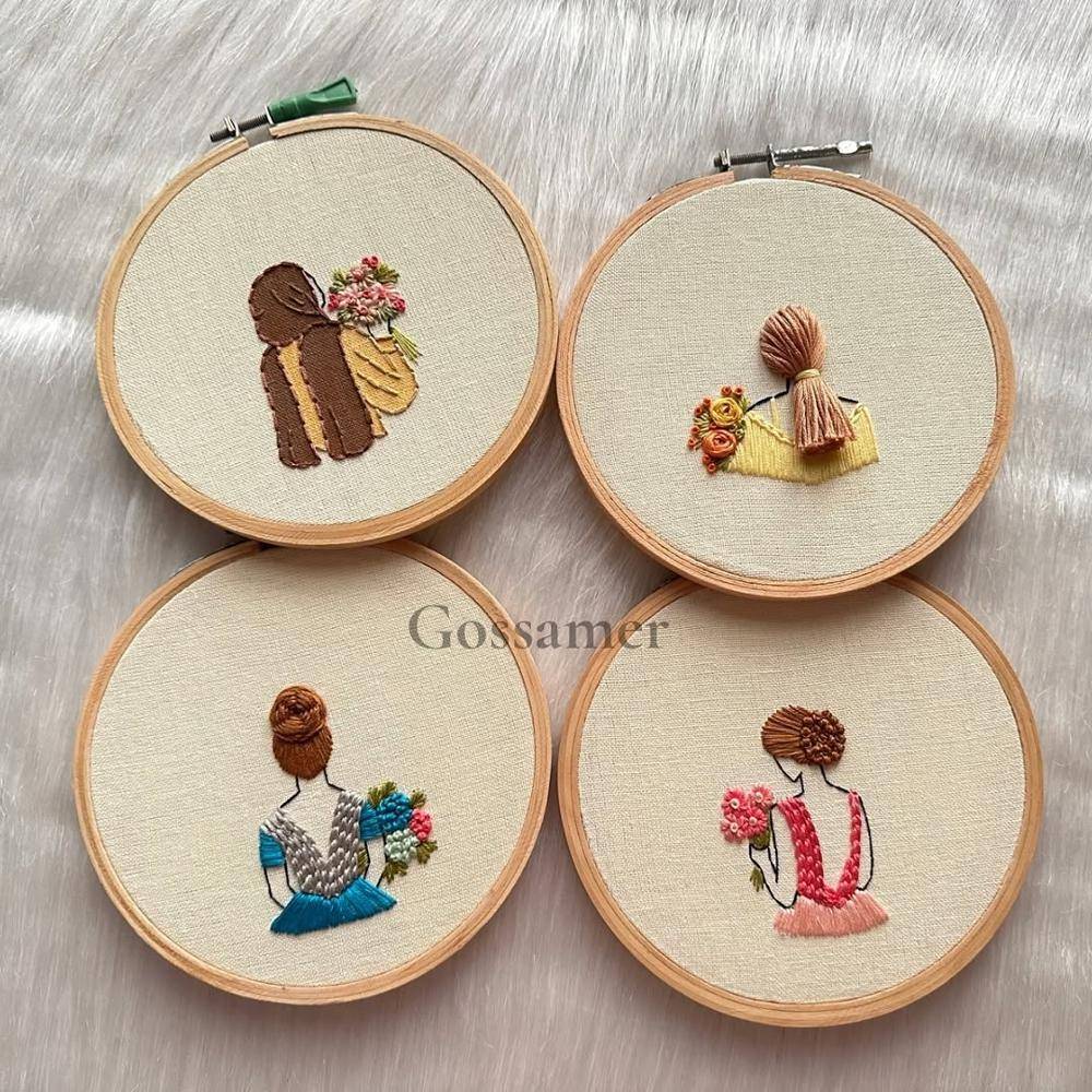 Elegant Embroidered Figures with Floral Accents