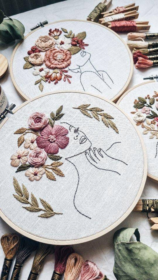 Elegant Floral Silhouette Embroidery Hoops