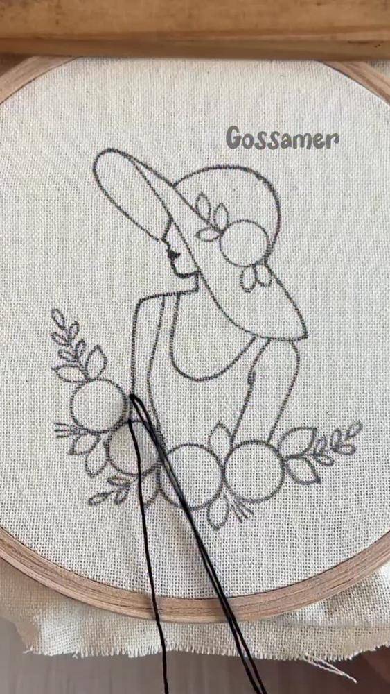Elegant Woman in a Hat Embroidery Hoop Art