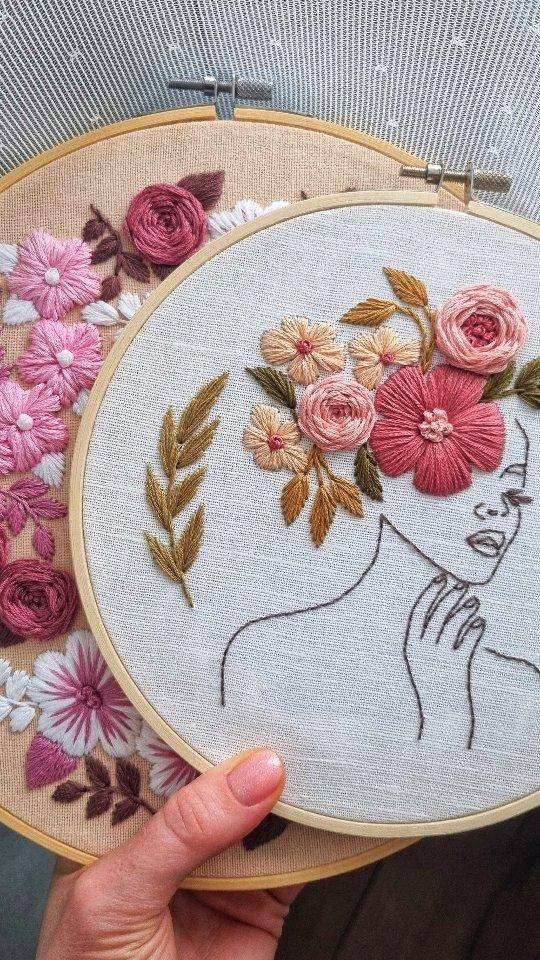 Embroidered Floral Woman Hoop Art