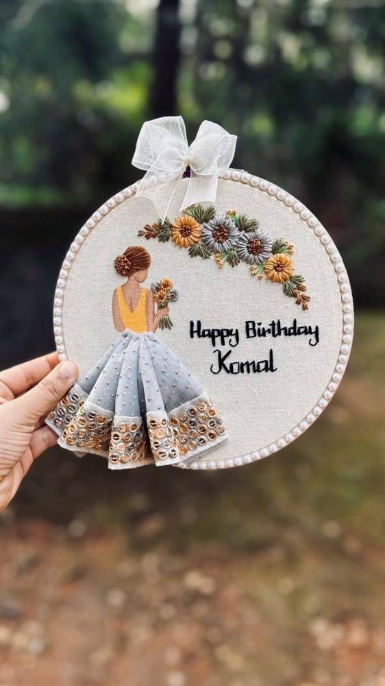 Embroidery Hoop Art with Personalized Birthday Message