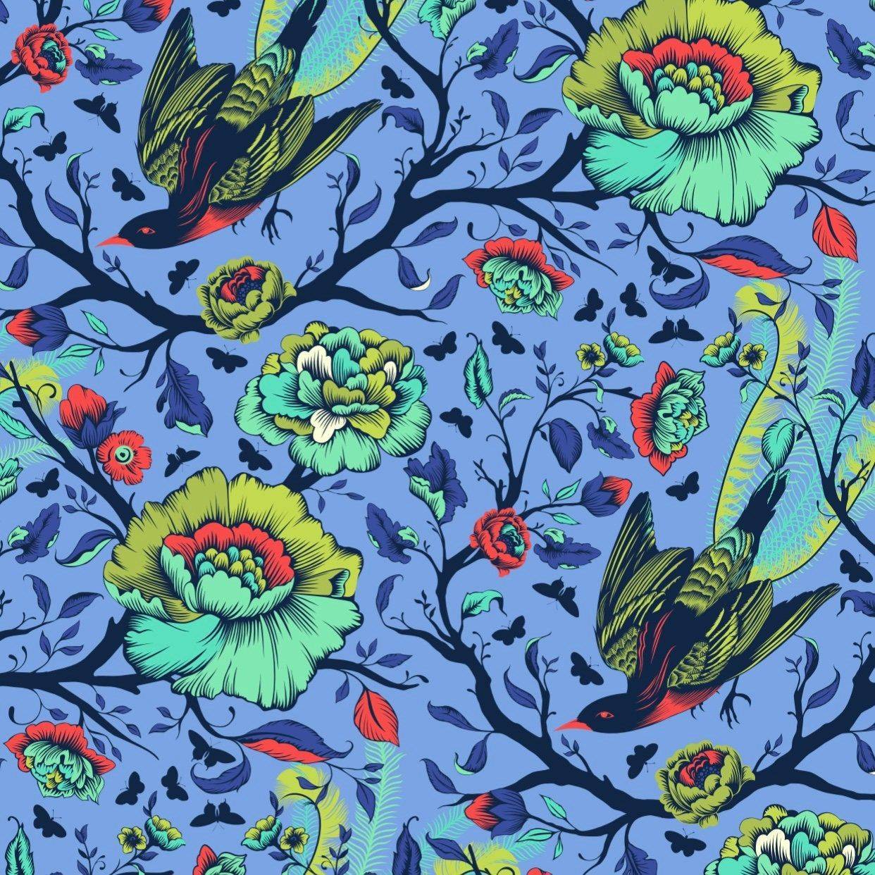 Enchanting Floral and Bird Pattern Textile