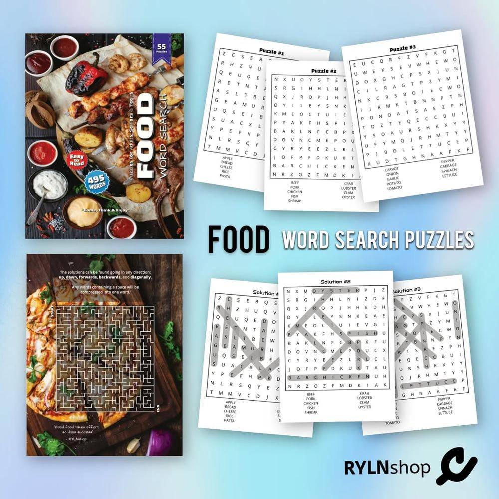 21 Printable Puzzles For Adults Engaging Food-Themed Word Search Puzzles