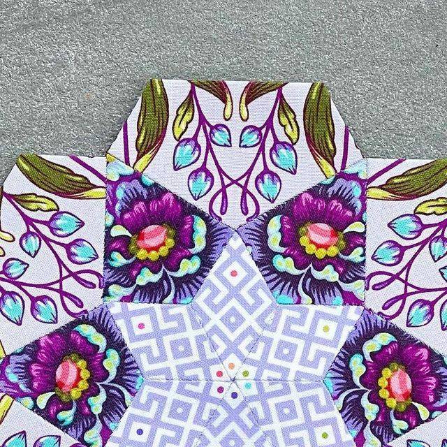 English Paper Piecing Quilt Block with Tula Pink's Moongarden Fabric