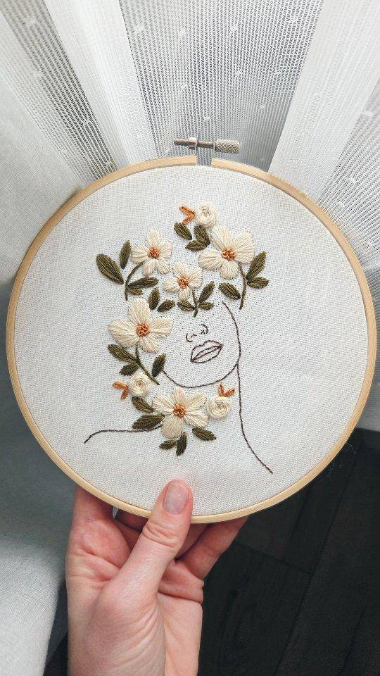 Floral Crown Woman Embroidery Hoop Art
