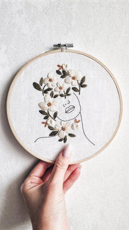 Floral Face Outline Embroidery Hoop Art