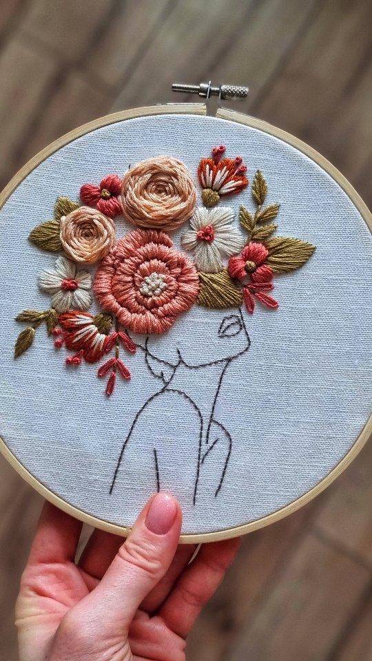 Floral Head Silhouette Embroidery Art