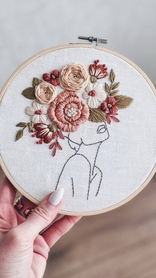 Floral Head Silhouette Embroidery Hoop Art