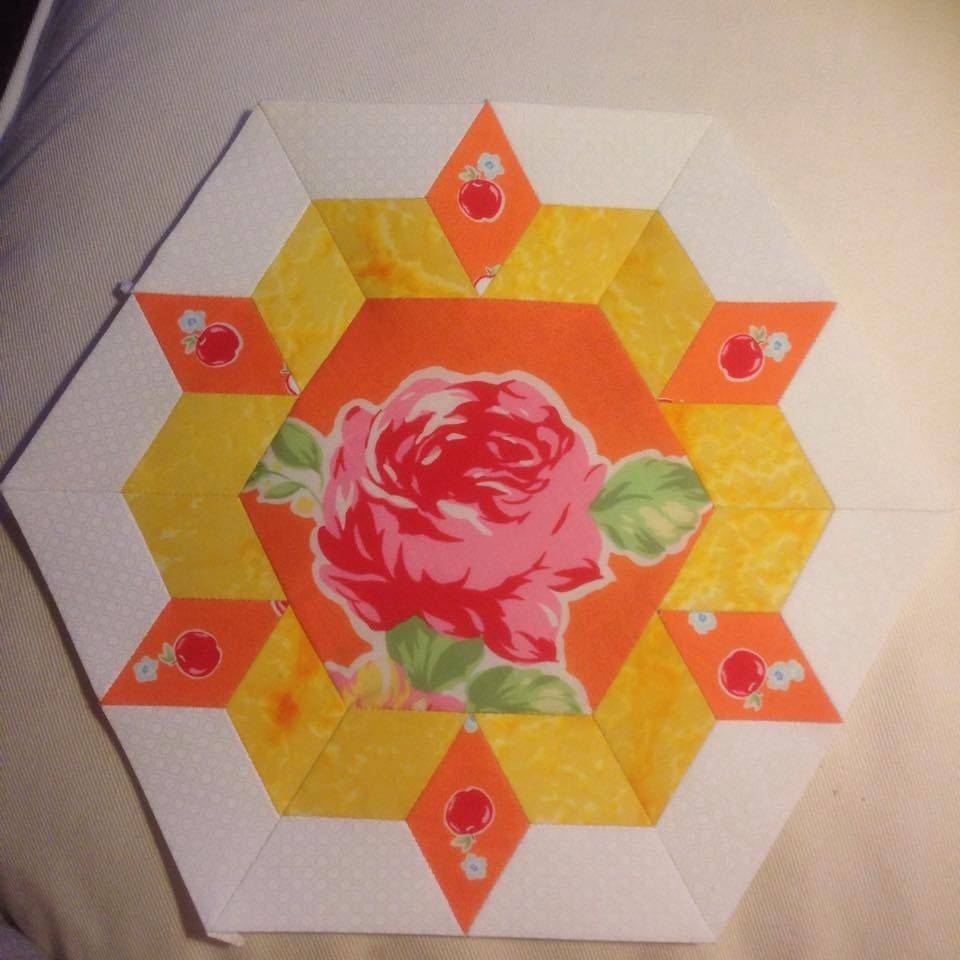 Floral Hexagon Quilt Block with Paper Piecing