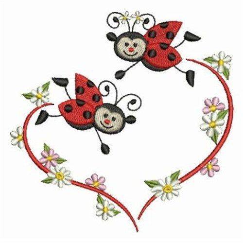 Flying Ladybug Heart Embroidery Design