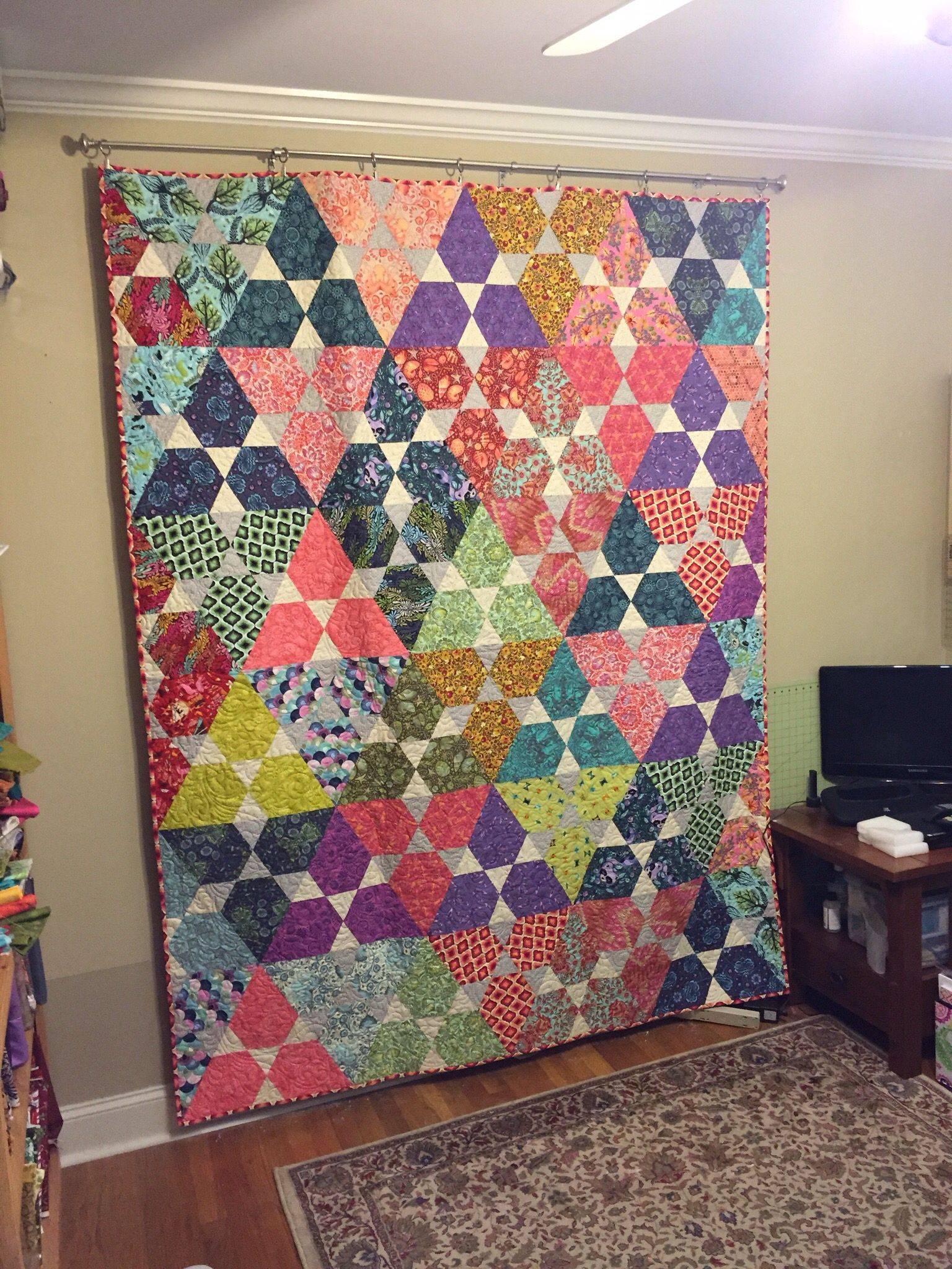 Geometric Hexagon Quilt with Tula Pink Linework Fabrics