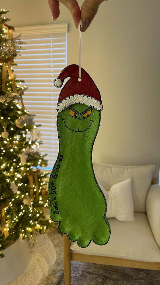 Grinch-Inspired Footprint Salt Dough Ornament