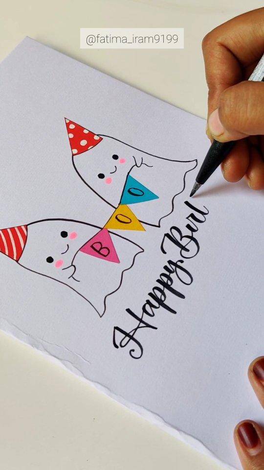 Hand-Drawn Cute Ghost Birthday Card