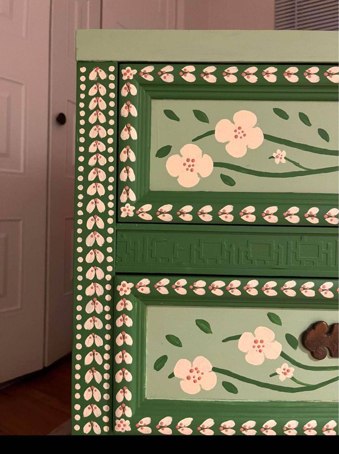 Hand-Painted Folk Art Dresser with Floral Motifs