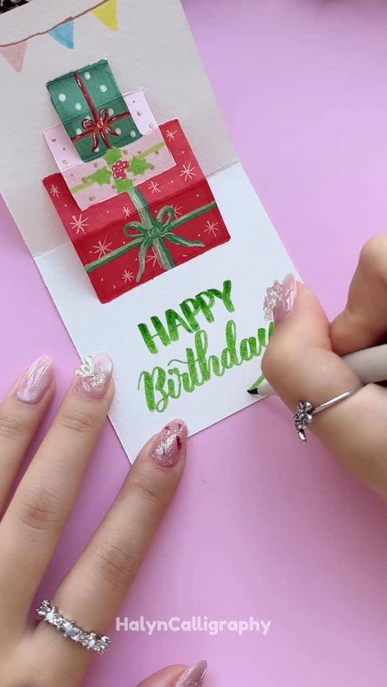 Hand-Painted Pop-Up Birthday Card with Gift Boxes