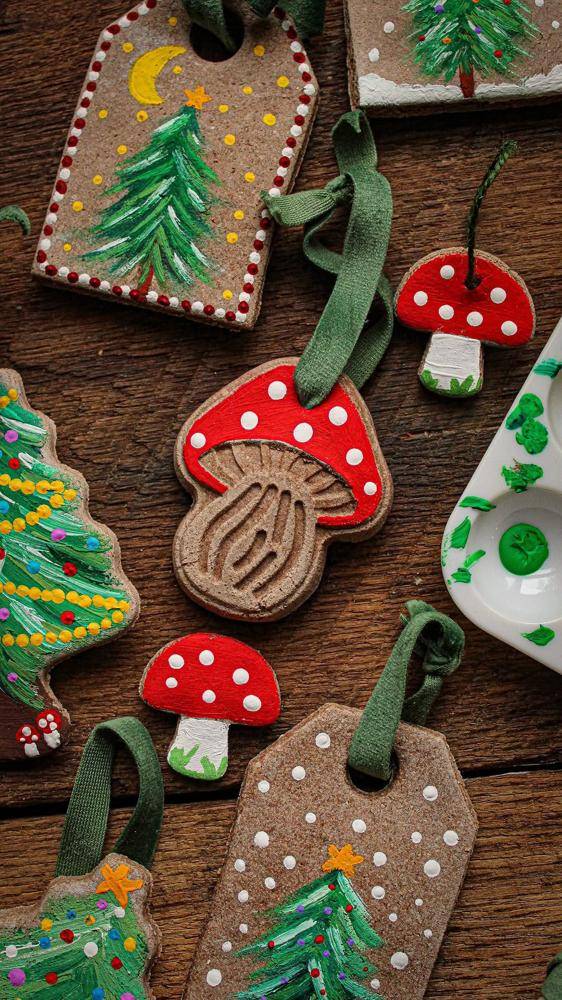 Hand-Painted Salt Dough Ornaments with Festive Designs