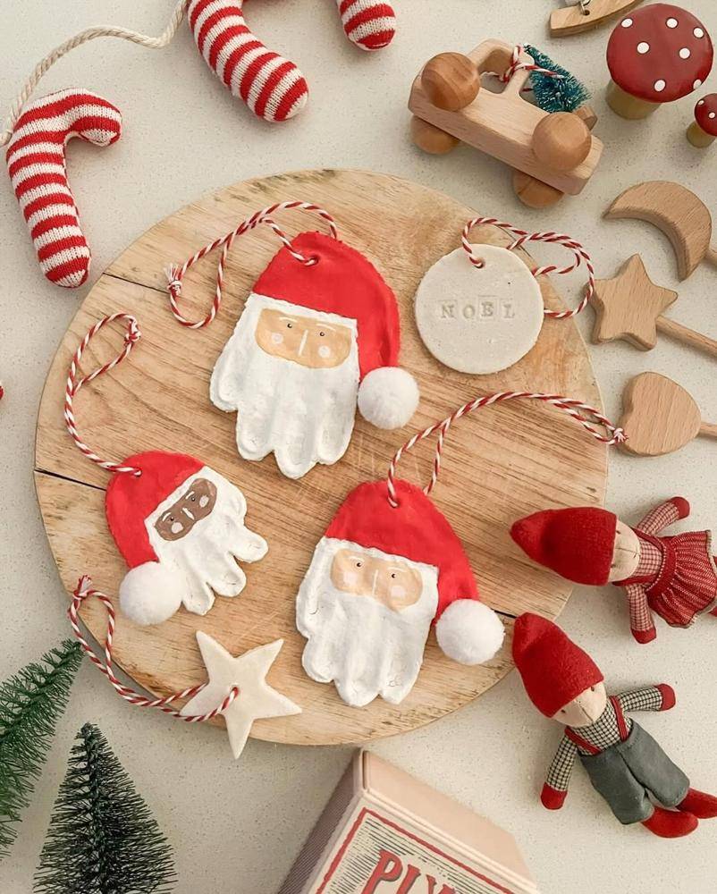 Hand-Painted Salt Dough Santa Ornaments