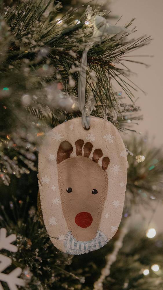 Handmade Footprint Reindeer Salt Dough Ornament