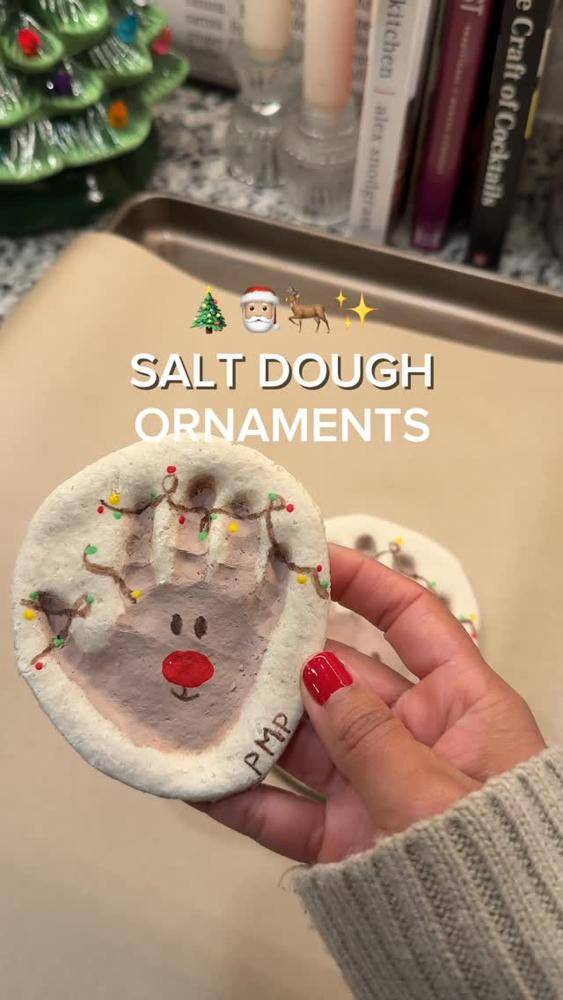 Handmade Salt Dough Handprint Reindeer Ornaments