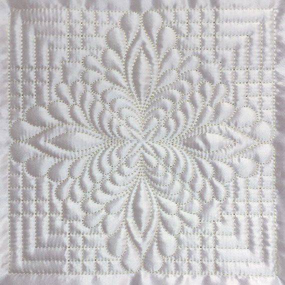 Intricate Trapunto Feather Quilt Block