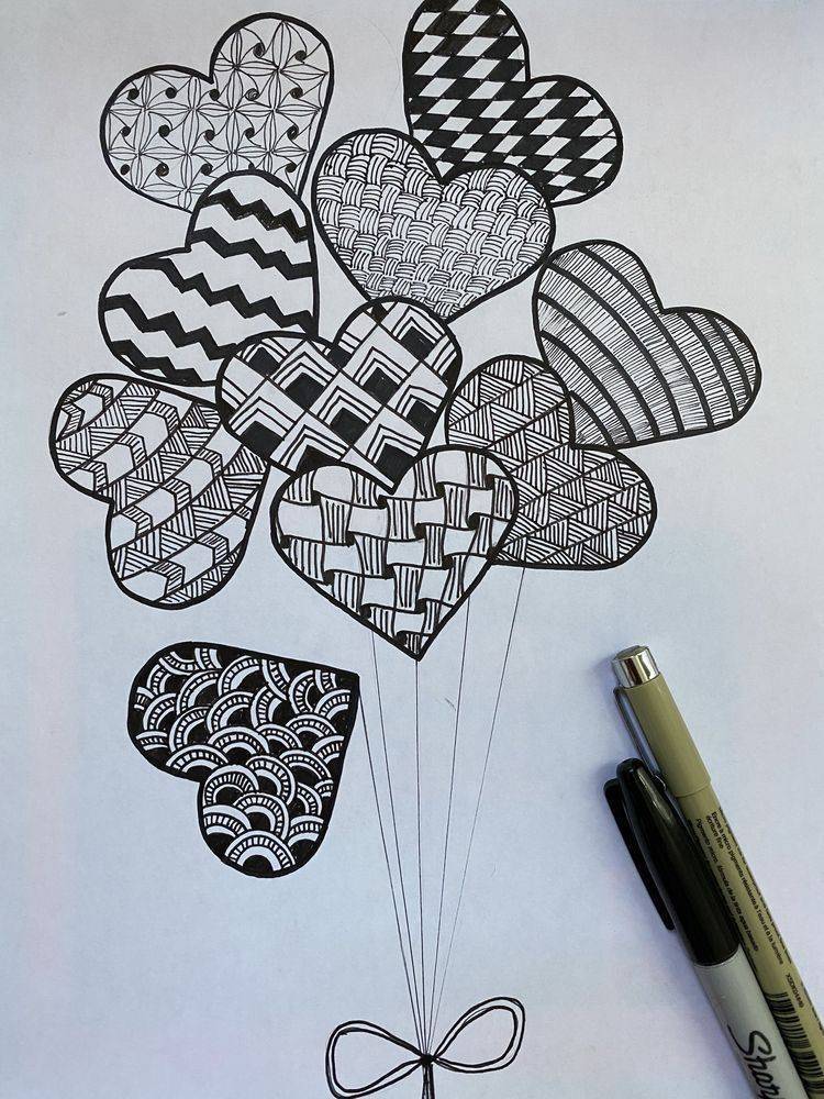 Intricate Zentangle Heart Balloon Drawing
