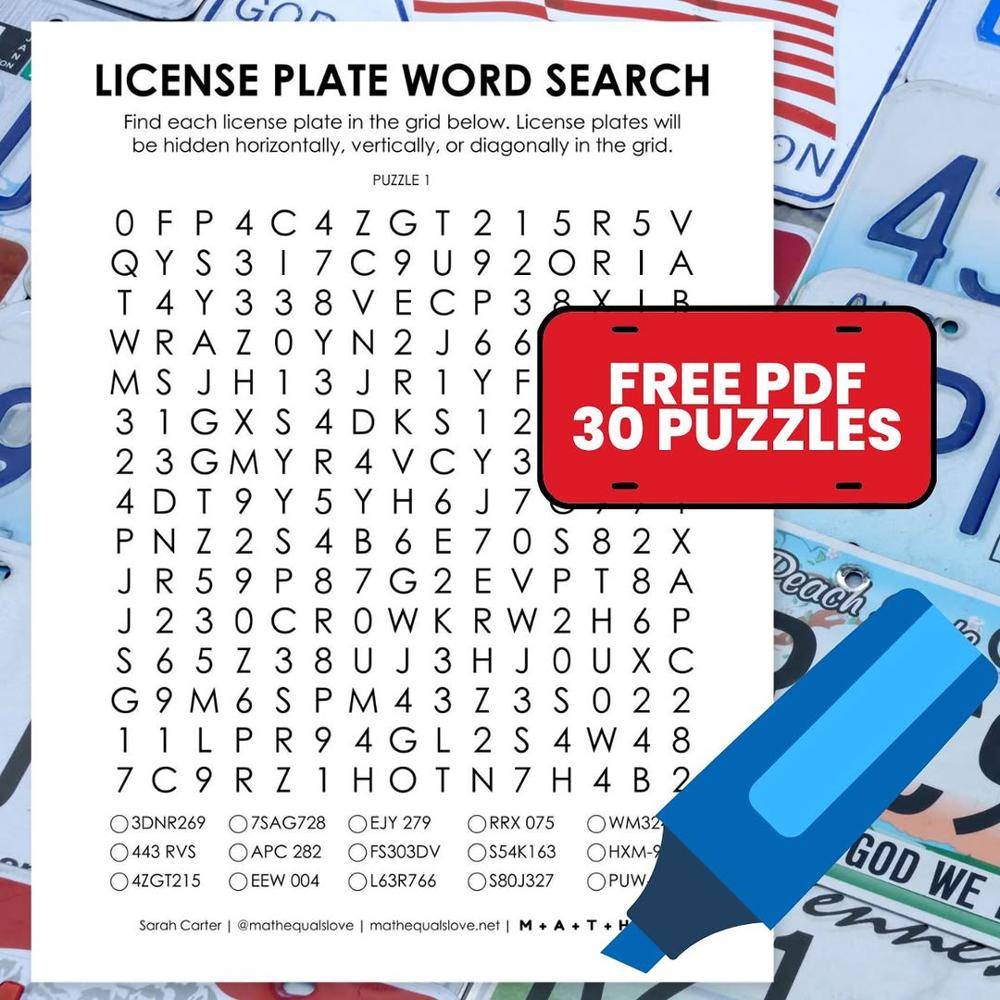 21 Printable Puzzles For Adults License Plate Word Search Puzzle Activity