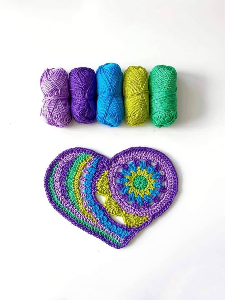 Mandala Heart Crochet Coaster Craft
