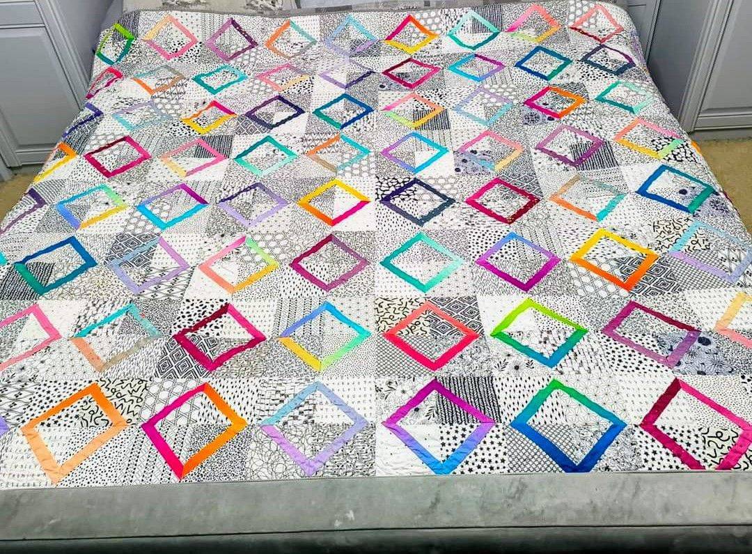 Modern Linework Diamond Patchwork Quilt