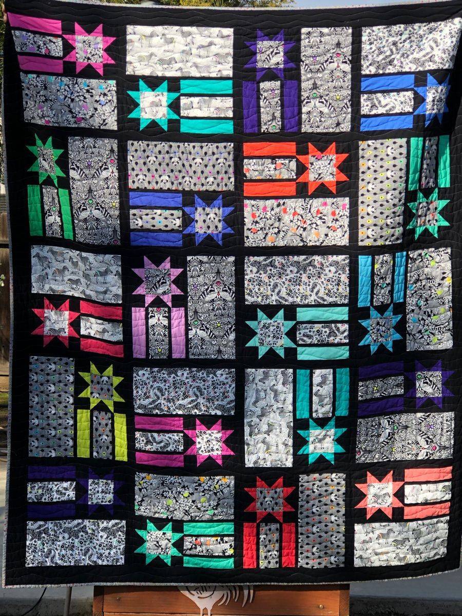 Modern Patchwork Quilt with Tula Pink Linework Fabrics