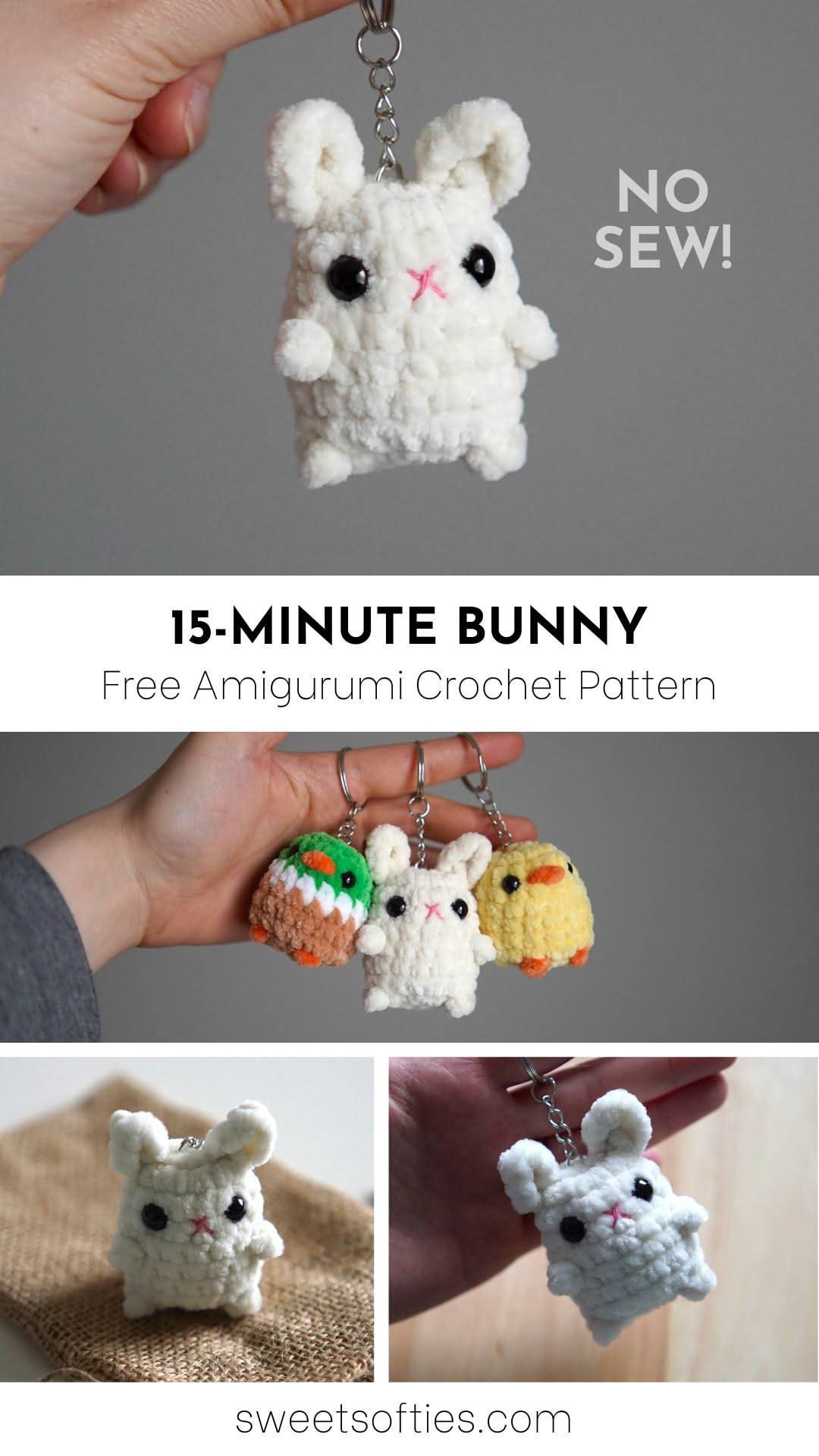 21 Bunny Crochet Patterns No-Sew Amigurumi Bunny Keychain Project