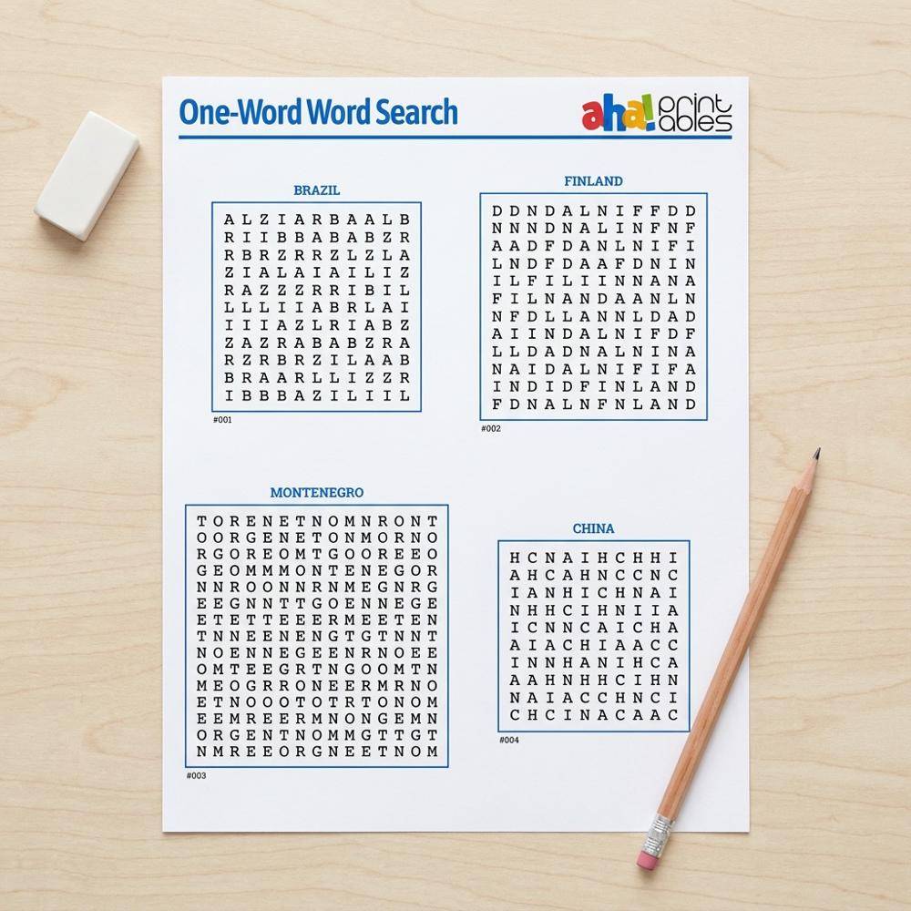 21 Printable Puzzles For Adults One-Word Country Word Search Puzzles