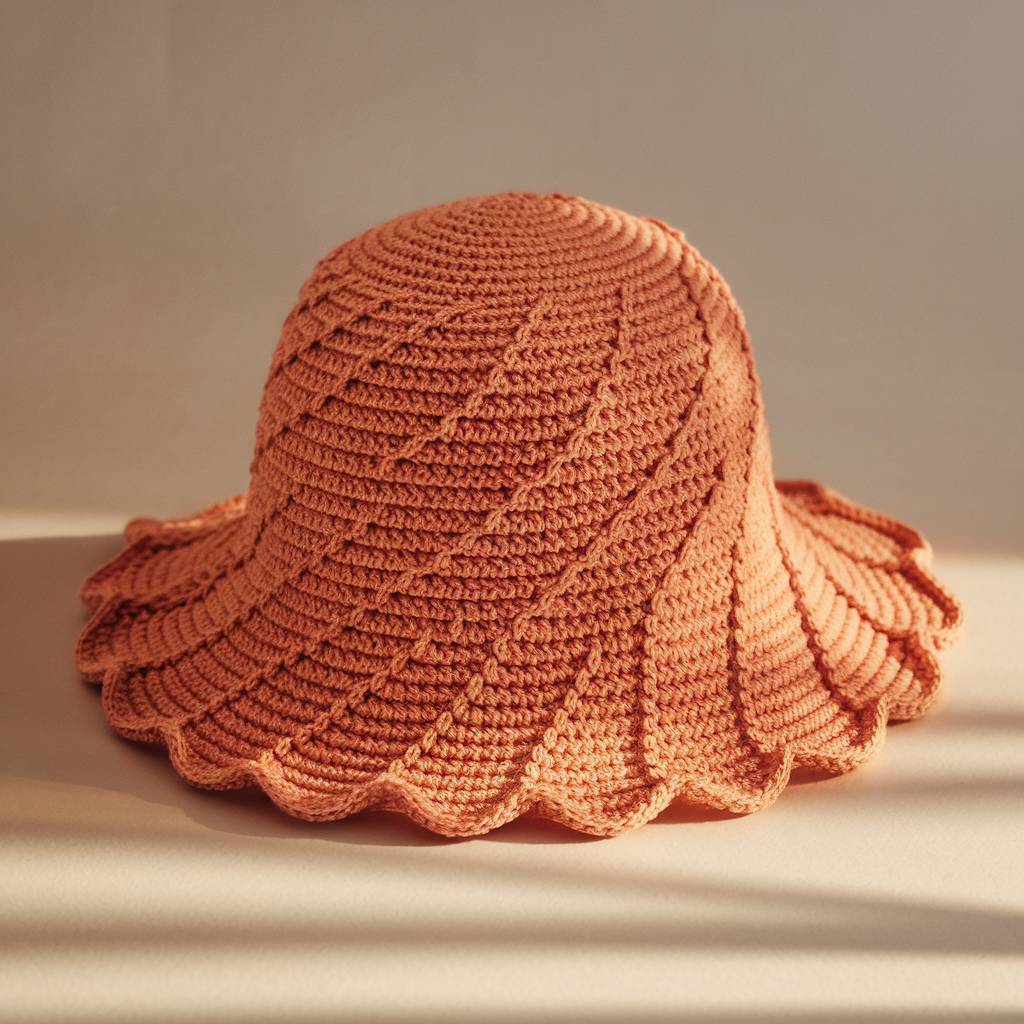 23 Crochet Bucket Hat Patterns Orange Crocheted Sun Hat with Scalloped Brim