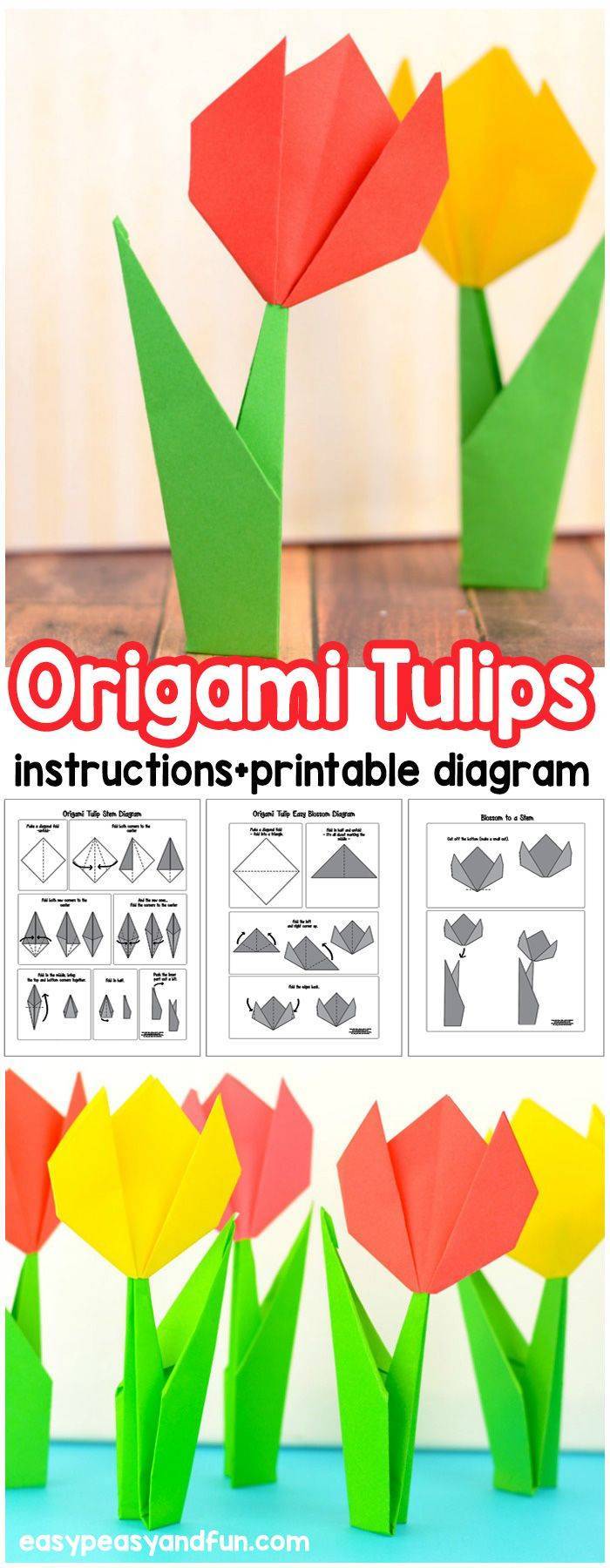 27 Easy Origami Tutorials Origami Tulips with Printable Diagram