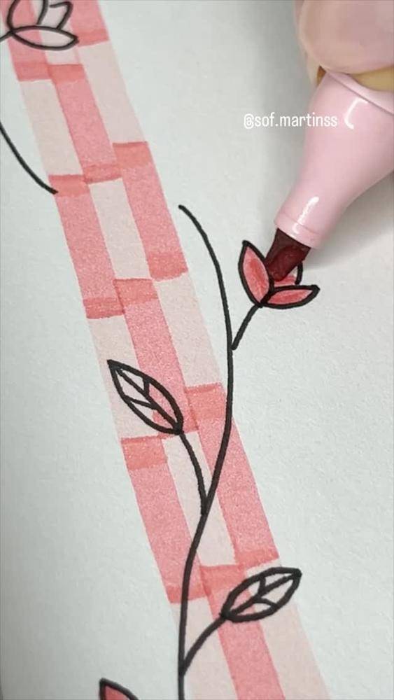 Pink Gingham Floral Washi Tape Art
