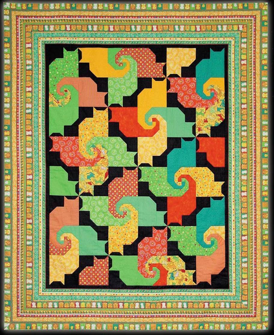 Playful Swirling Cat Quilt Design
