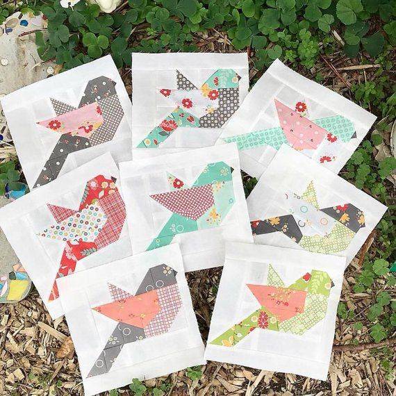 Quilted Bird Blocks for a Feather Quilt