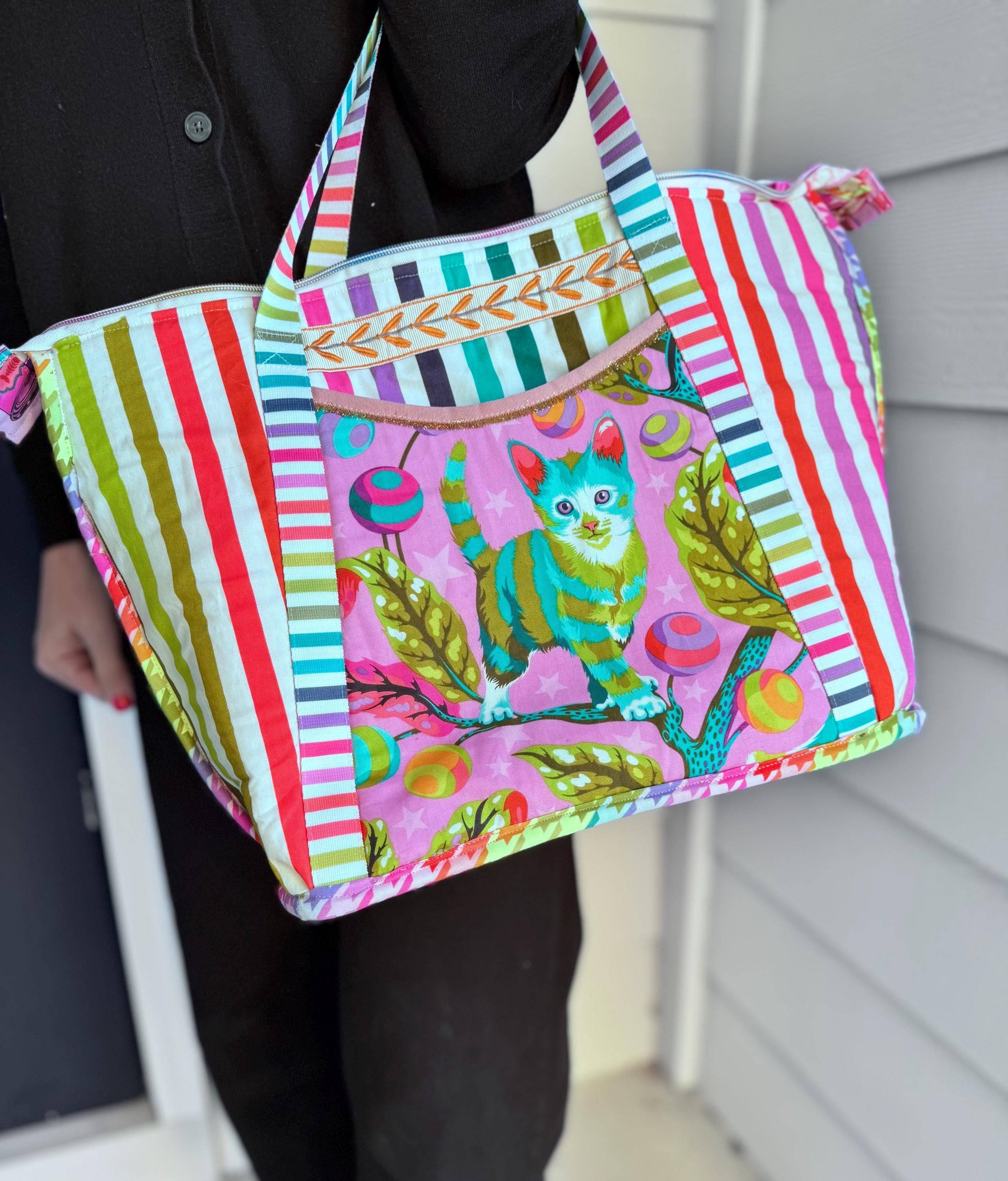 Quilted Fabric Tote with Tula Pink's Disco Kitty Pattern