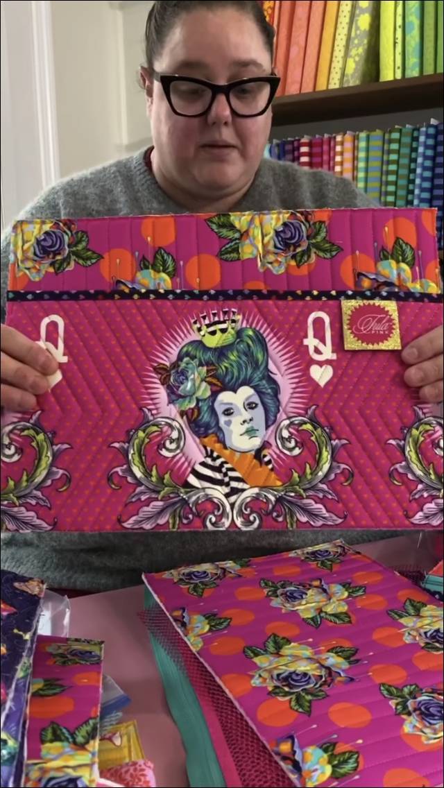 Quilted Pouch with Tula Pink "Queen of Hearts" Fabric