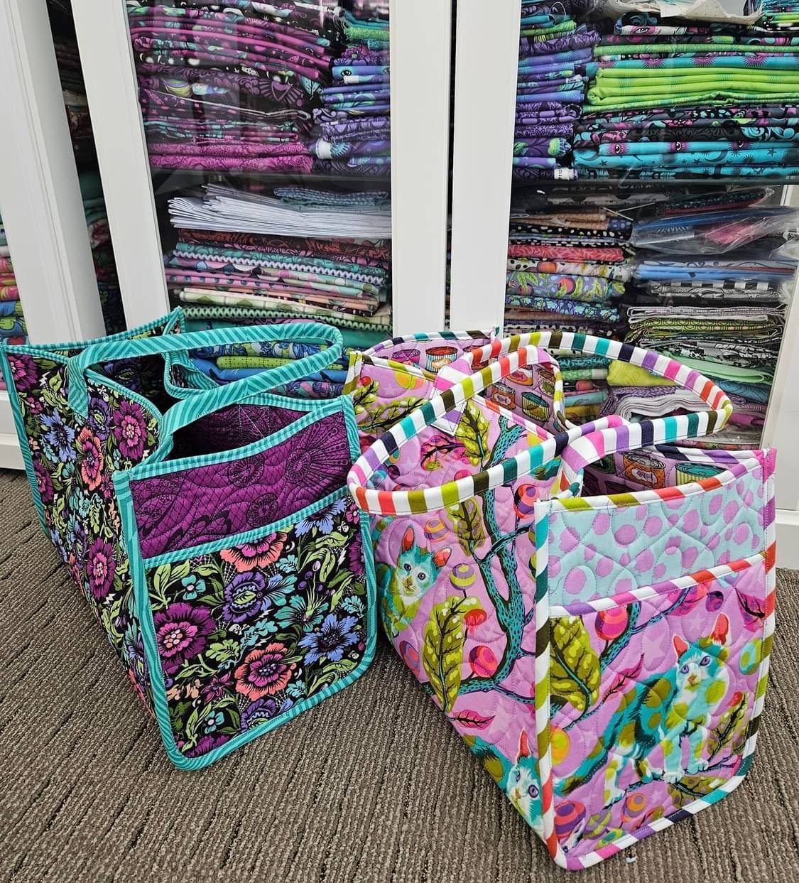 Quilted Tote Bags with Vibrant Tula Pink Fabrics