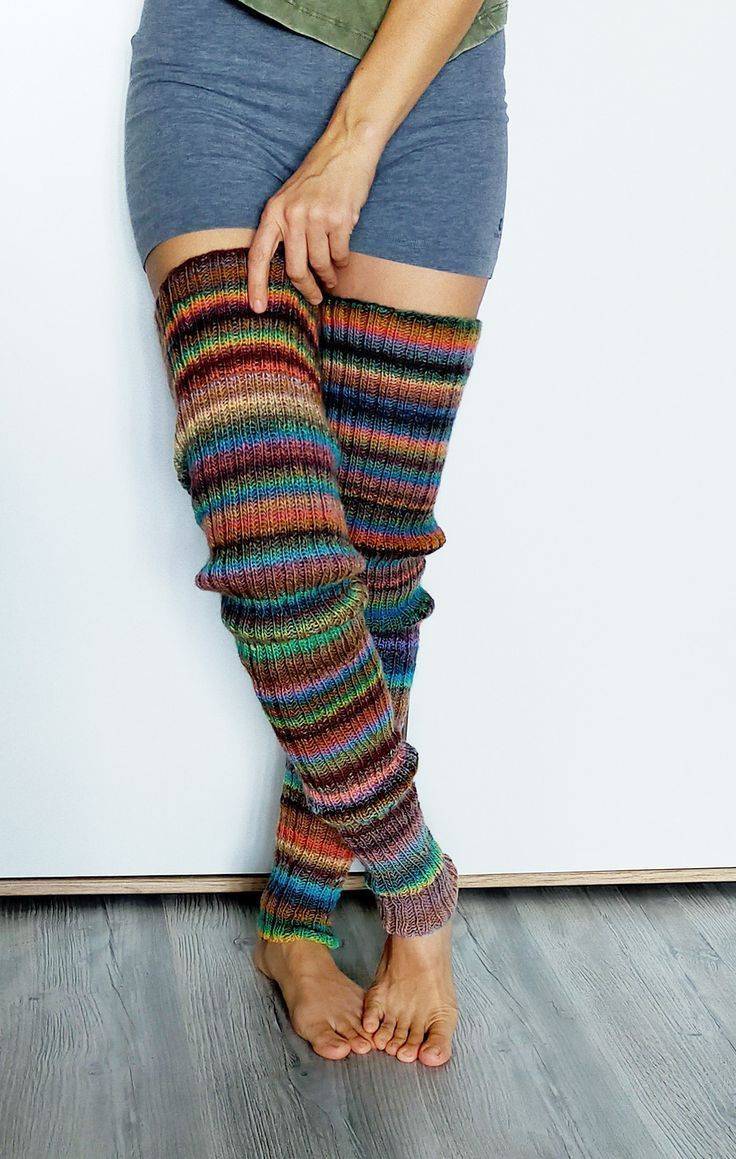 27 DIY Leg Warmers Knitting Patterns Rainbow Striped Knit Leg Warmers