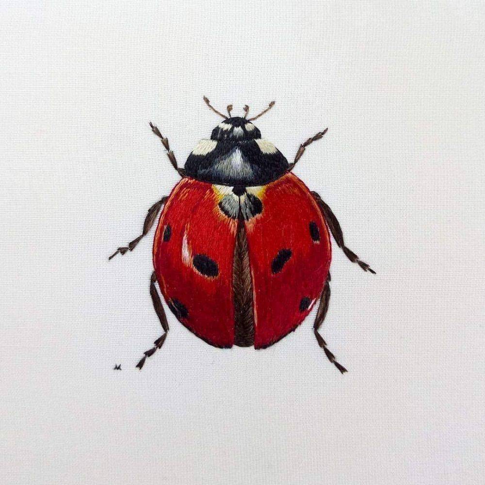 Realistic Ladybug Embroidery Art