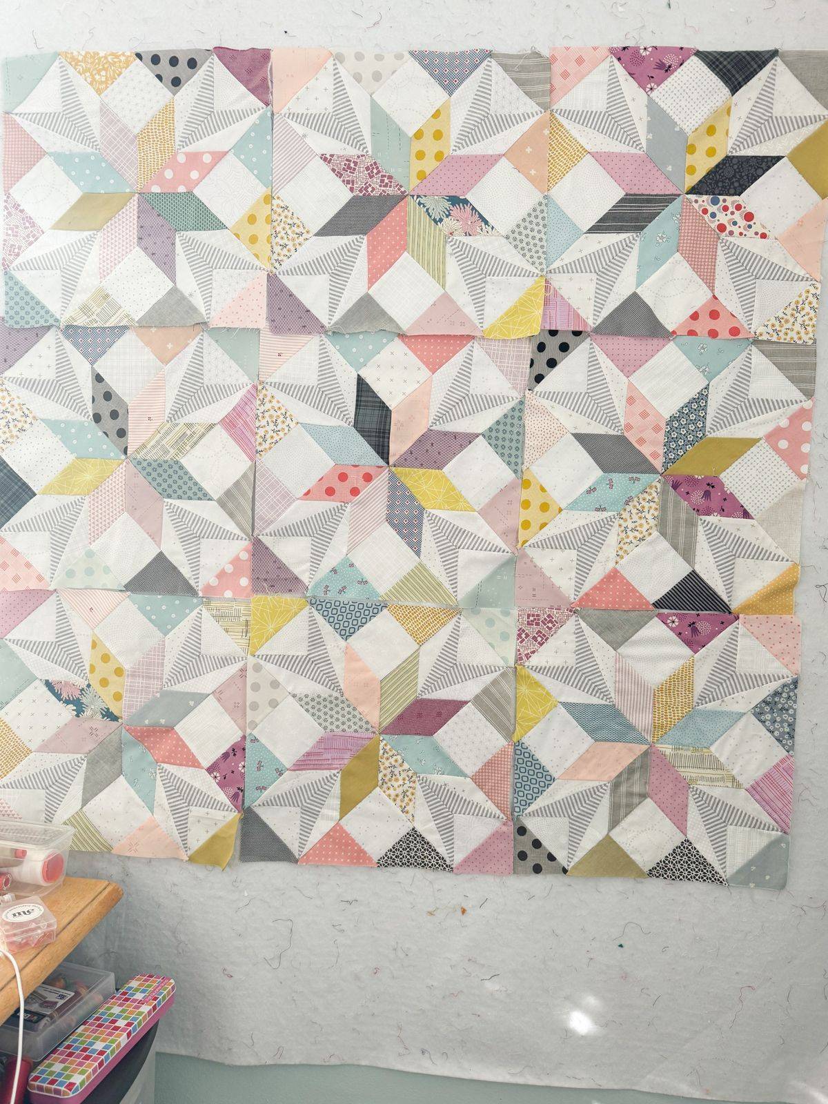 Scrappy Patchwork Winki Stars Quilt Top