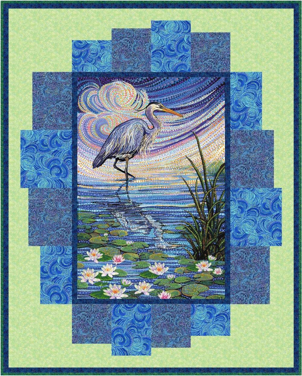 Serene Heron Water Garden Quilt