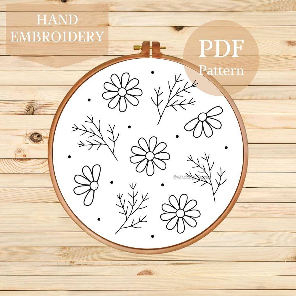 Simple Daisy and Branch Hand Embroidery Pattern