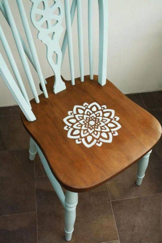 Stenciled Mandala Wooden Chair Makeover